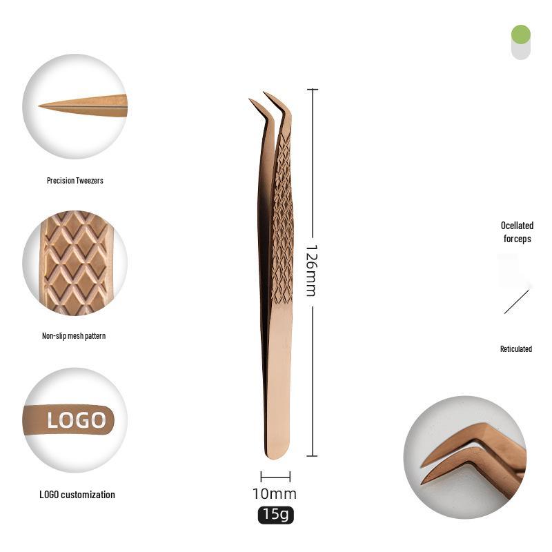 Golden Feather Stainless Steel Eyelash Tweezers for Grafting and Extensions
