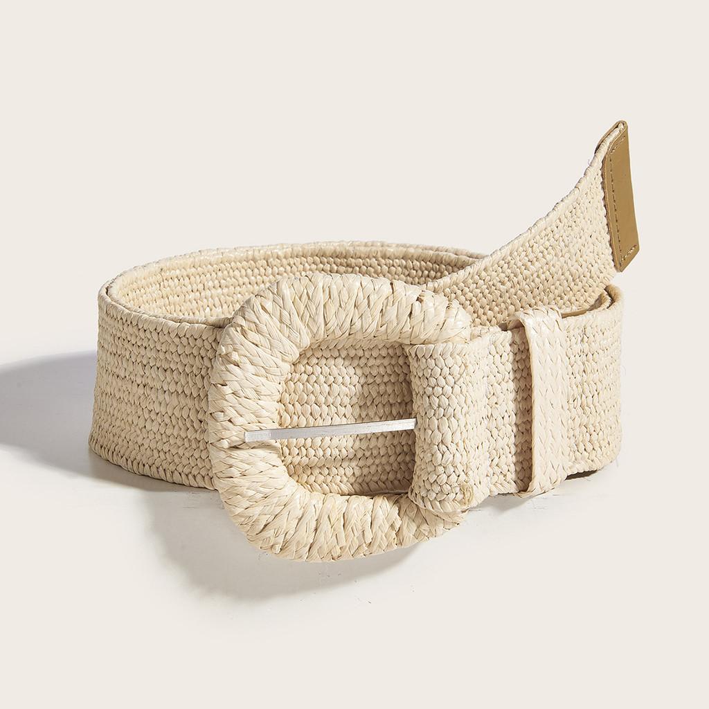 Vintage Cotton Linen Pp Grass Braid Belt With Round Buckle For Casual Dress Accessory