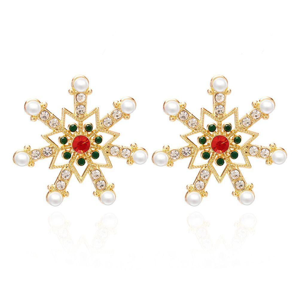 Crystal Zircon Pearl Drop Earrings Snowflake Long Tassel Earring Ear Jewelry  For Women Girl