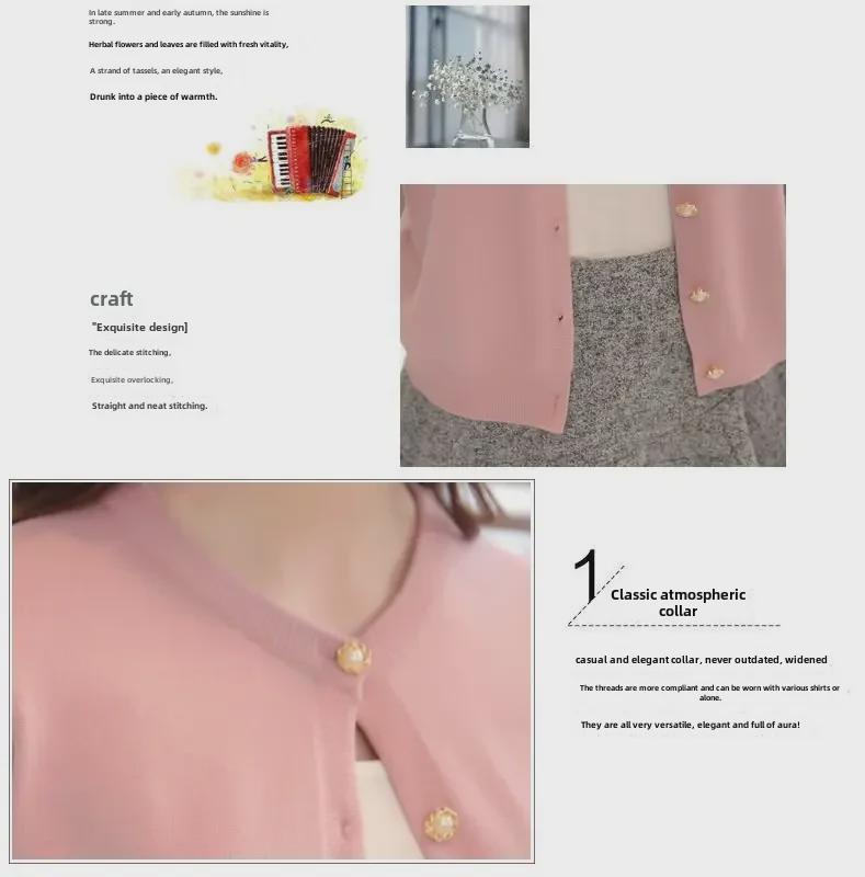 Women's Slim Round Neck Knitted Cardigan - Lightweight, Solid Color Sweater for Spring and Autumn