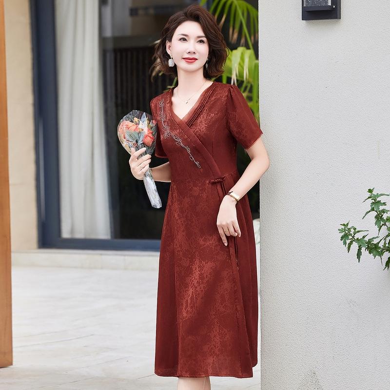 Mom s Chic Summer Slimming Irregular Hem Mid-Length Dress 3XL красный