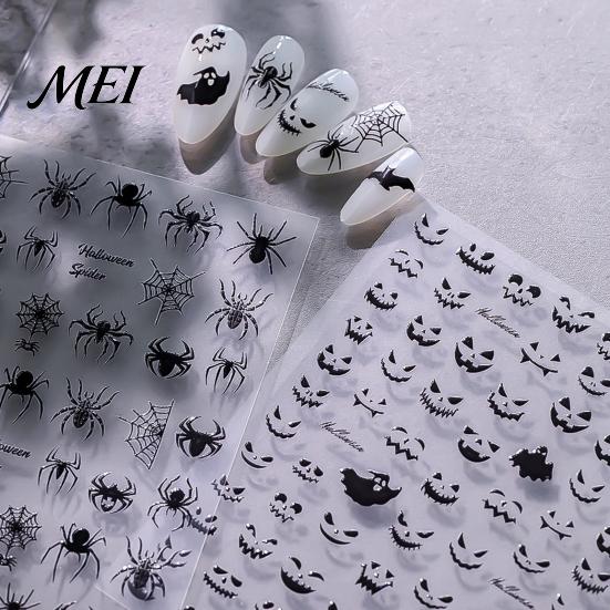 Nail Decor Sticker Halloween 3D Embossed Stickers, Skeleton Hand Pumpkin Spider Bat Art Decals, Gothic Manicure Decoration Decals for Holiday