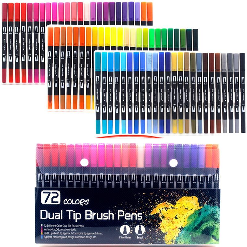 12/100/120Colors Dual Tip Calligraphy Pen Watercolor Brush Pen Art Markers Pens Manga Sketching Drawing Children DIY Supplies