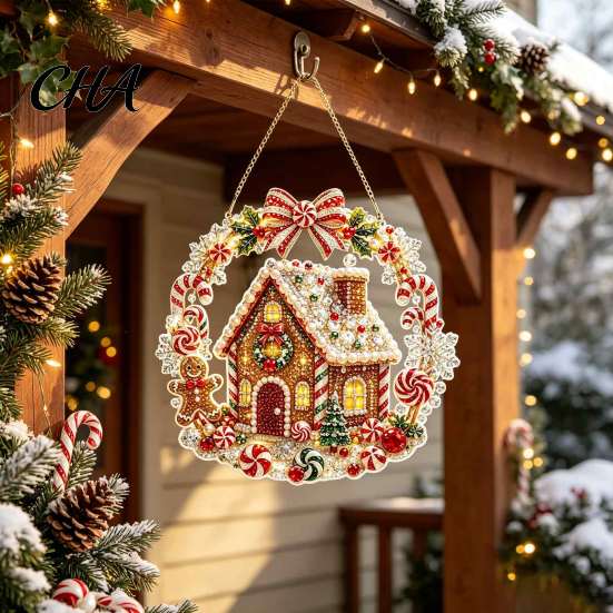 Seasonal Winter Room Decor Xmas Snowman Hanging Ornament, Round Acrylic Santa Reindeer Decorations for Home Christmas Door Sign Festive Window