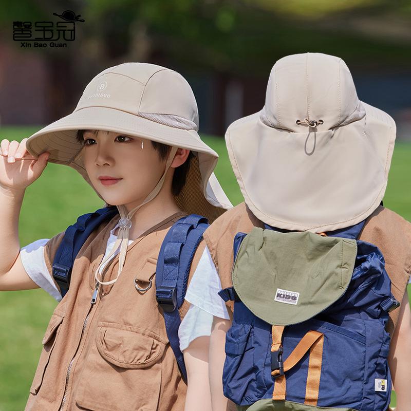 Children's hats boys and girls outdoors big eaves shawl neck protection sun hat summer breathable sun protection bucket hat