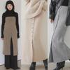 2025 Korean Style Spring Autumn Women Midi Skirt High Waist Black Gray Knitting Skirt Feminine Buttons Split Knitted Skirts Womens