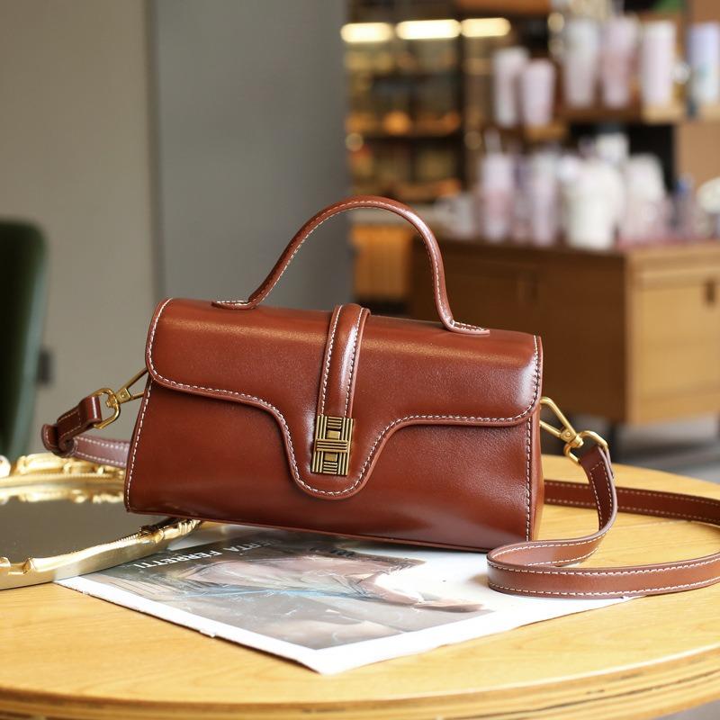 Genuine Leather Handbag Women's Niche Original Premium Sense Women's Bag Light Luxury Retro Hand Crossbody Bag