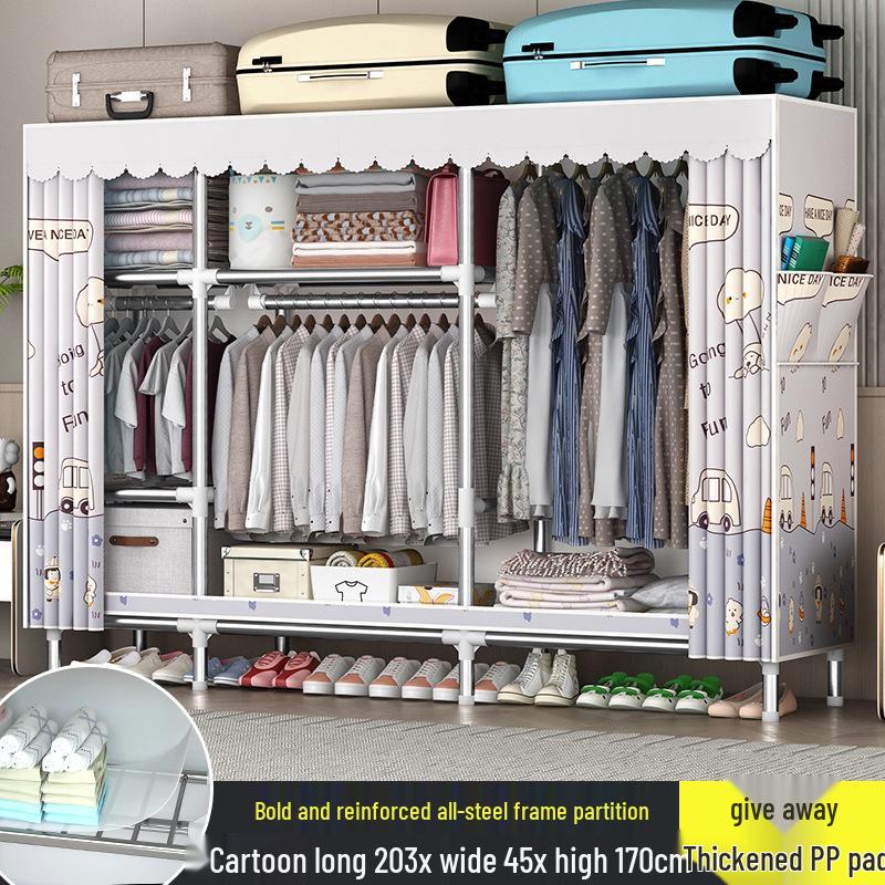 Sturdy All-Steel Cloth Wardrobe: Durable Bedroom Storage Cabinet for Easy Assembly