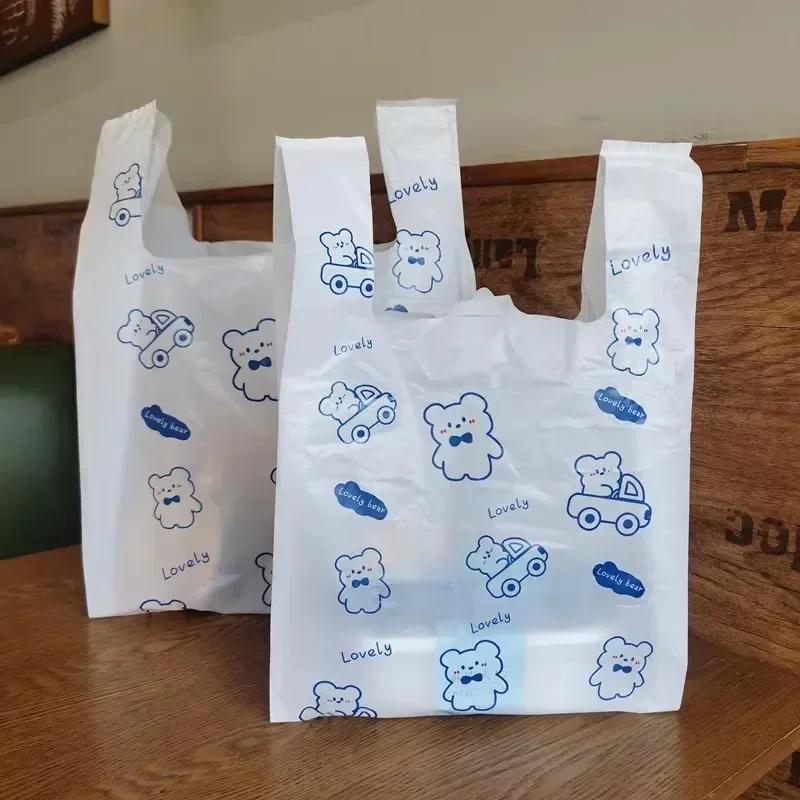 Little Bear Vest Plastic Tote Bags Restaurant Takeaway Dessert Food Packaging Bag Shop Shopping Gift Ornaments Storage Packing
