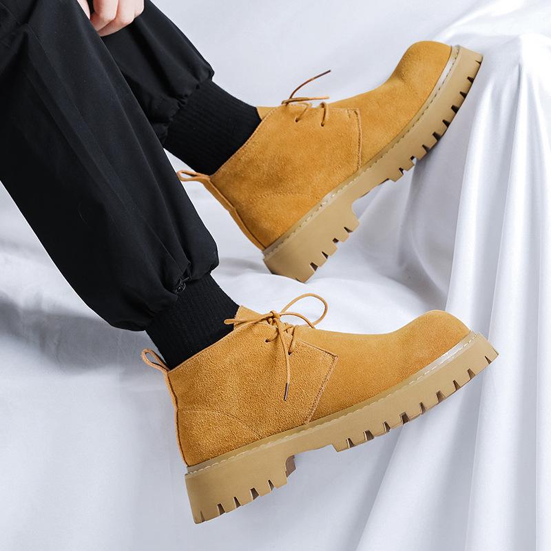 Martin boots men's rhubarb boots Korean version breathable leather boots men's high-top boots men's casual Martin boots men's 7302-R