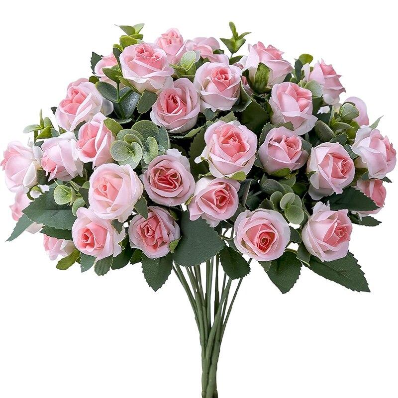 10 Heads Artificial Flower Silk Rose Leaves Bouquet Fake Flower Plant For Wedding Table Party Vase Home Decor YSL