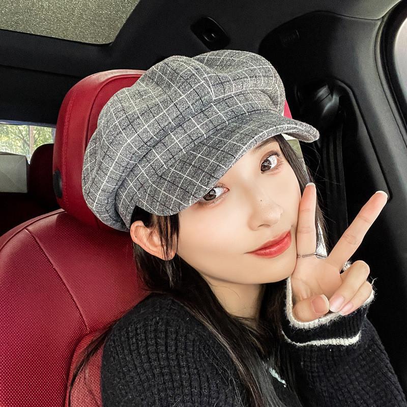 

Берет с ретро-принтом в клетку, подходит для повседневной носки на улице серый