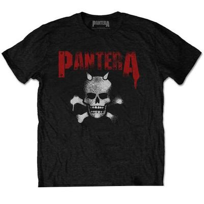 Pantera Unisex-Erwachsene Horned Skull Schablone Baumwoll-T-Shirt mit Rückenaufdruck