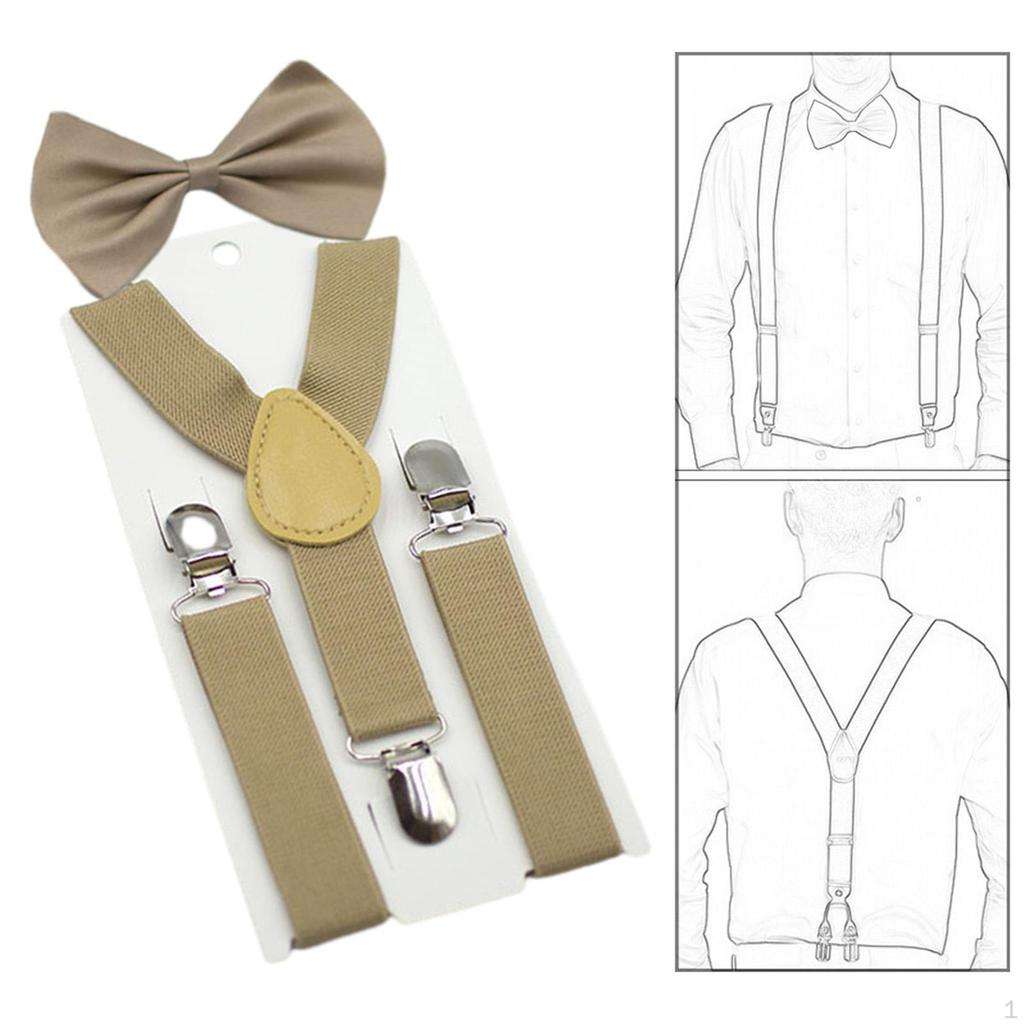 Kids Bow Tie Braces Y Back 3 Clips Adjustable Support for Formal Wear Party Jeans