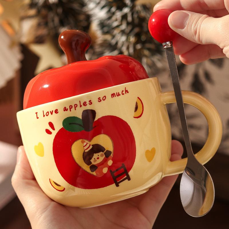 Give Girlfriends Birthday Gifts, Girls High-value Apple Mugs, Retro Ceramic Cups with Lids, Christmas Souvenirs