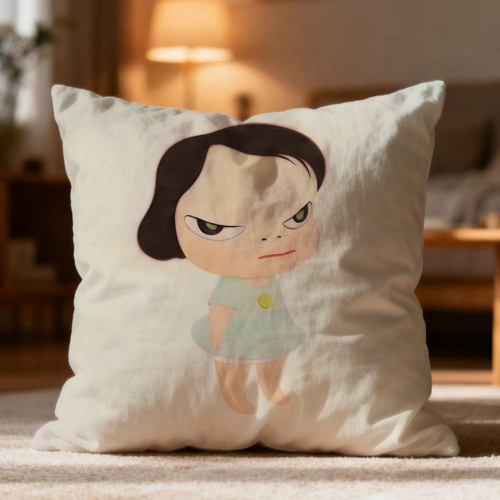 Fashion Y-YYoshitomo Nara Cushion Cover Soft Washable Pillow Case Multi-Scene for Couch Bed Travel Office Use