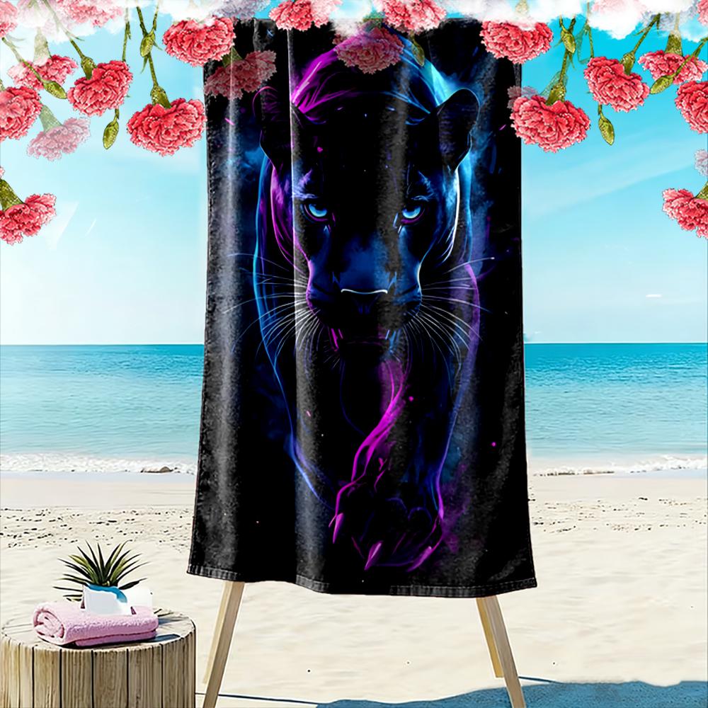 Neon Panther Design Beach Towel Beach Towel Quick-drying for Travel Outdoor Sports Jogging Beach and Swimming