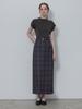 Le Studio Glen Check Long Skirt + Belt Set_Dark Gray