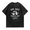 Our First Fathers Day Together T Shirt Dad and Son Matching New Daddy Father's for Bottle vintage Washed Stylish Soft
