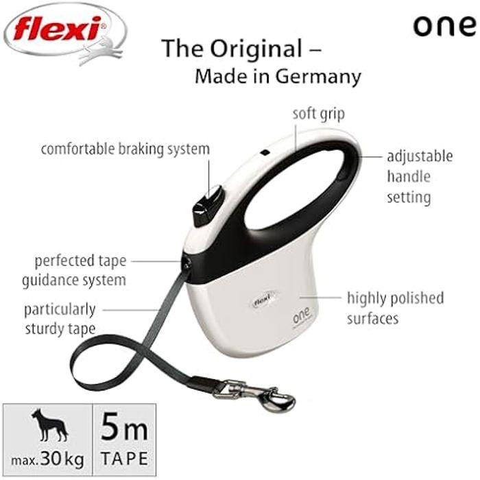 Retractable Leash - FLEXI - 4903 - 5 M - White/Black - For Dogs Up To 30 Kg