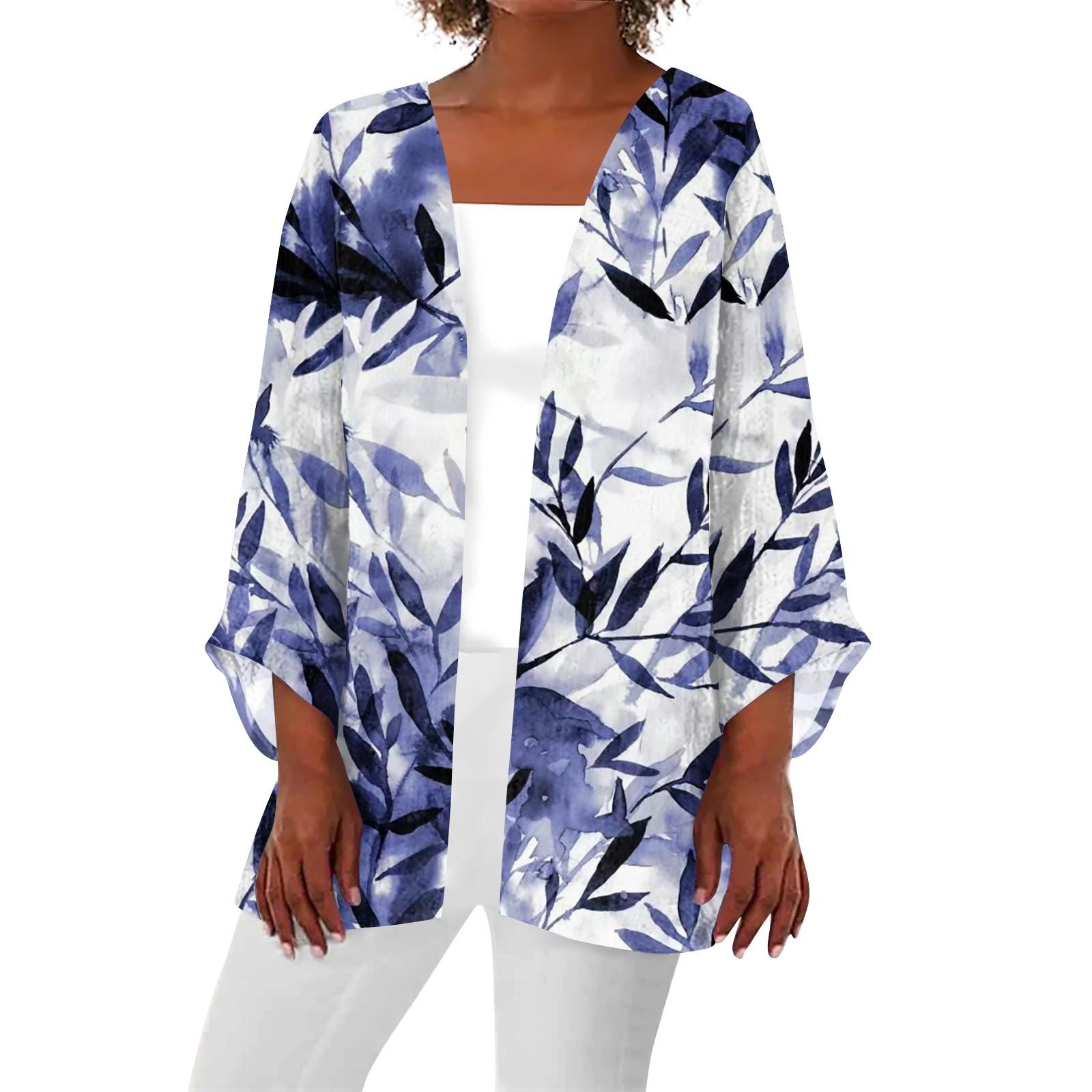 

Женская повседневная модная легкая куртка средней длины с принтом в стиле ретро, ​​кардиган S синий