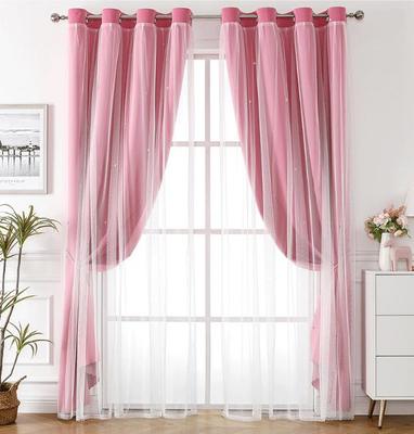 Lace Sheer+Blackout Curtains Double Layer Star-Pattern Drapes Sun Filtering Window Sheers Elegant Living Room Bedroom Decor