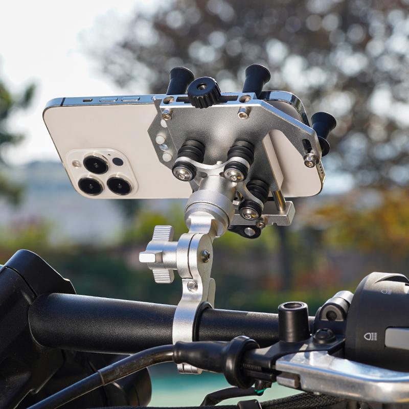 Outdoor aluminum alloy mobile phone holder 360 °+180 ° rotating motorcycle navigation phone shock-absorbing riding accessories