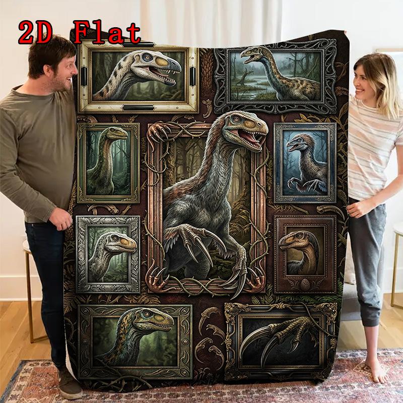 Dinosaur Collection 2D Flat Pattern Flannel Blanket, High quality All Seasons, Home Decor, Warmth and Comfort, Perfect for Christmas Gifts.