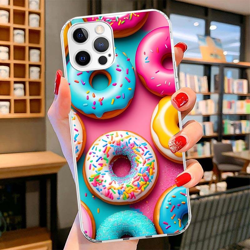 Macaron Ice Cream Cake Doughnut Cover Phone Case For iPhone 16 17 Air 15 14 Pro Max 16E Phone Case 13 Mini 12 11 7 SE 8 Print Pa