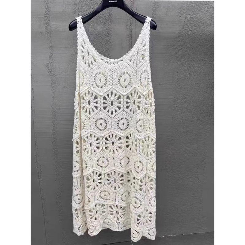 Summer New Arrival Women's Fog Flower Hollow Dress Vacation Blouse Slim Looking Youthful-Looking Loose Vest Dress