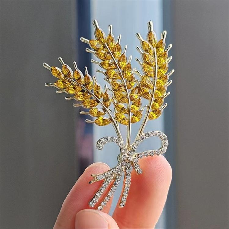 Elegant Wheat Lapel Pin Women's Fashion Statement Crystal Brooches Wheat Brooch