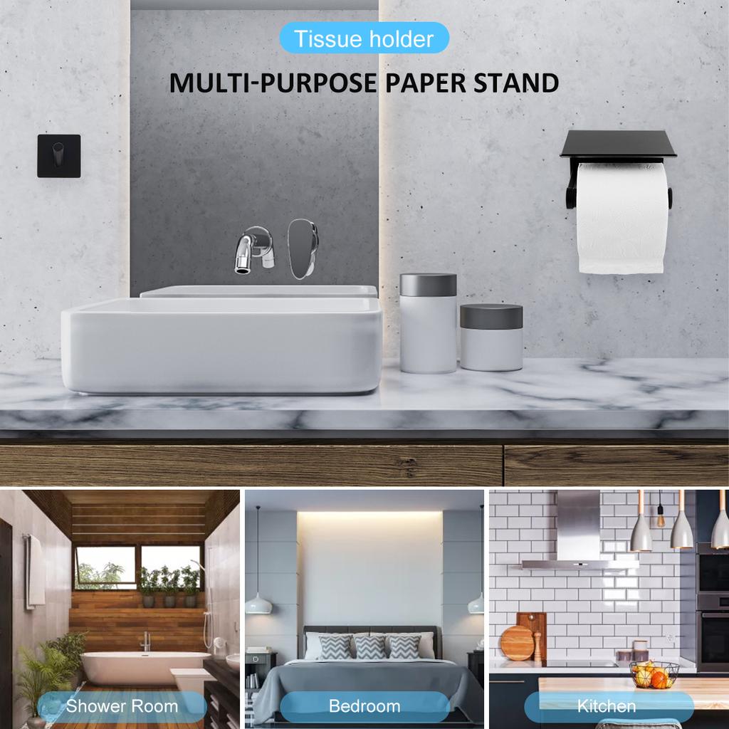 Wall Mounted Toilet Paper Holder Storage Rack with Phone support for Bathroom Kitchen Washroom No Drilling Required