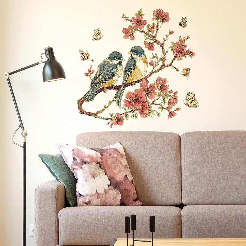 Wholesale of Removable Chinese-style Peach Blossom Branches and Bird Butterfly Home Wall Decoration Stickers