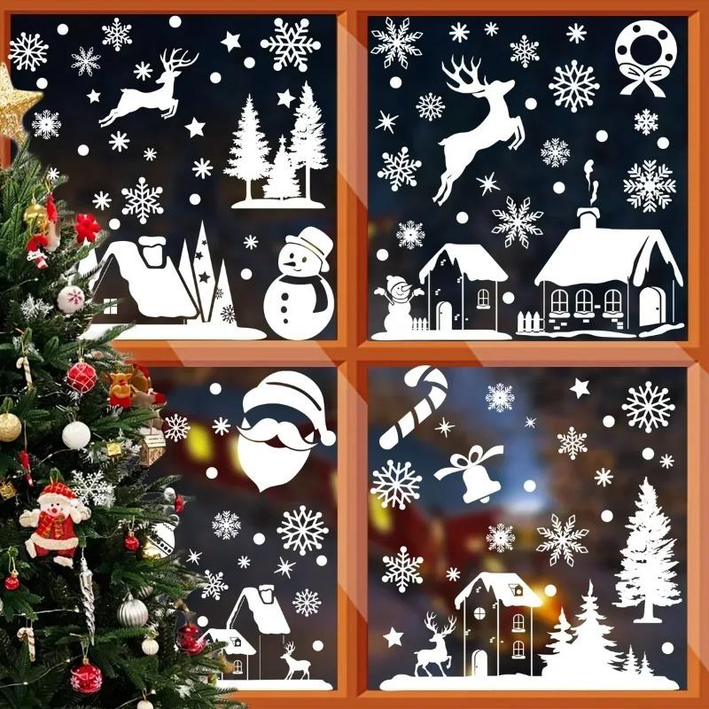 Weihnachtsspiegel-Aufkleber, Weihnachtsmann, Schneemann, Elch, Fensteraufkleber, Schneeflocke, Fensteraufkleber, Frohe Weihnachten, Frohes Neues Jahr 2025