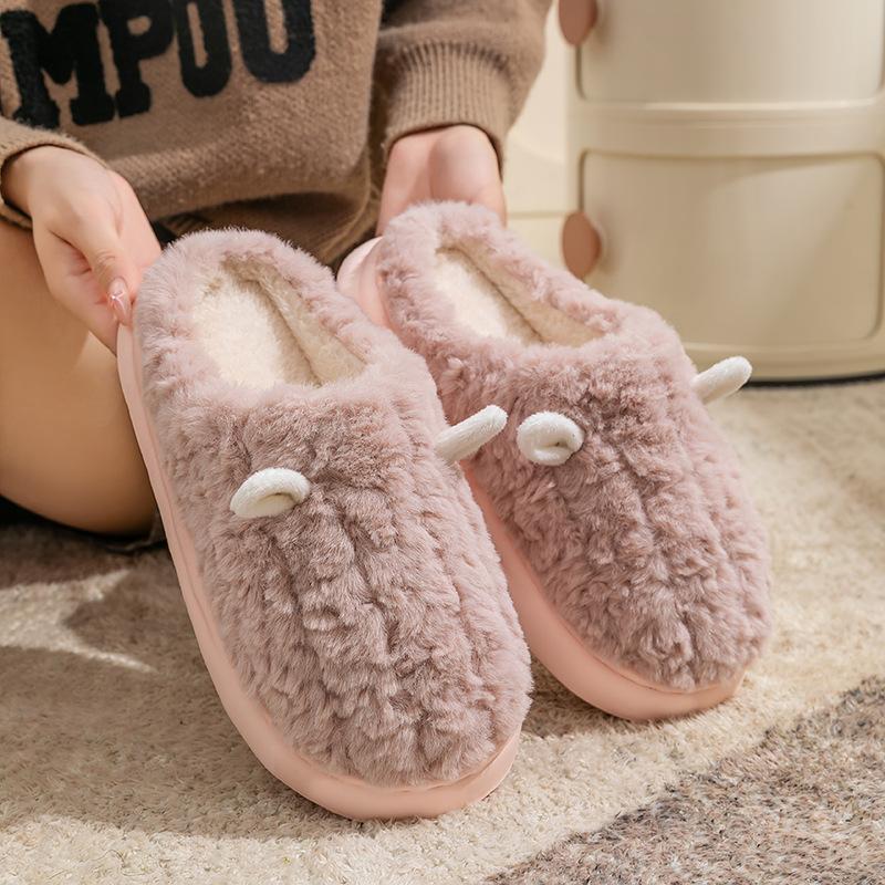 Cotton Slippers for Women, Autumn and Winter Couple's Thick-soled Indoor Household Warm Anti-slip Fluffy Cotton Shoes for Men