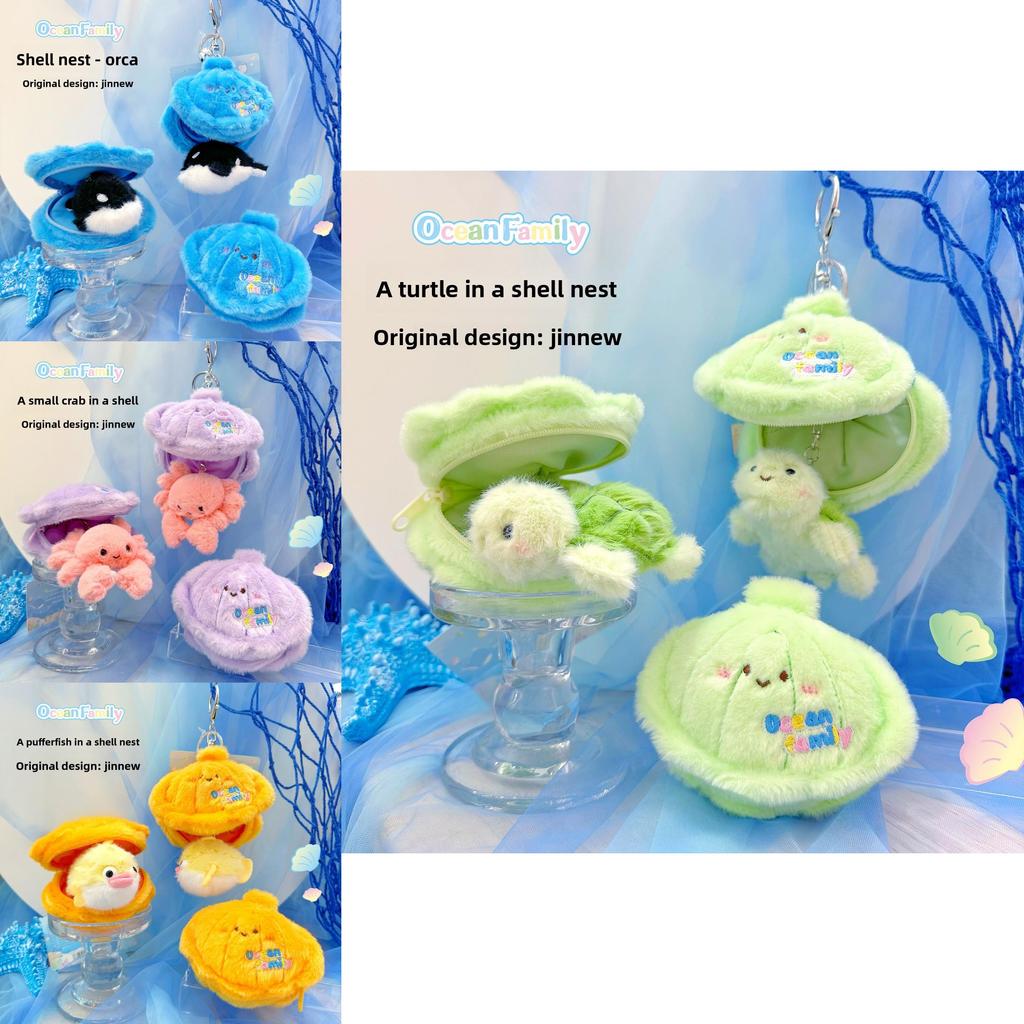 Ocean Family Shell Cozy Plush Keychain Turtle Octopus Crab Designed In Shells For Kids And Fans