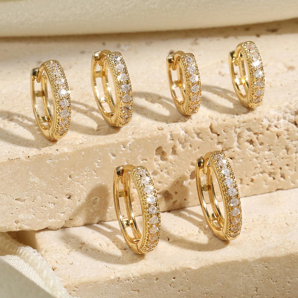 ZAKOL 6 Pcs Shiny Zircon Chunky Circle Hoop Earrings for Women Girls Fashion White Gold Color Helix Tragus Piercing Zircon