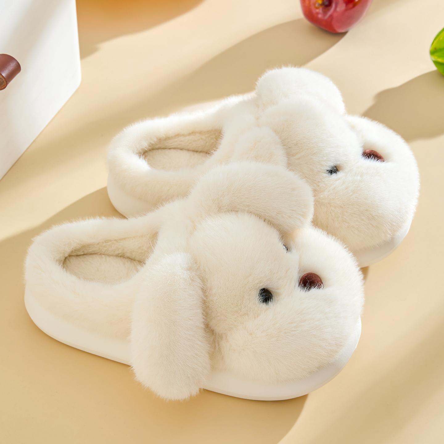 

Милые женские домашние тапочки плюшевые теплые с толстой подошвой шлепанцы дышащие мягкие нескользящие тапочки 36-37 белый
