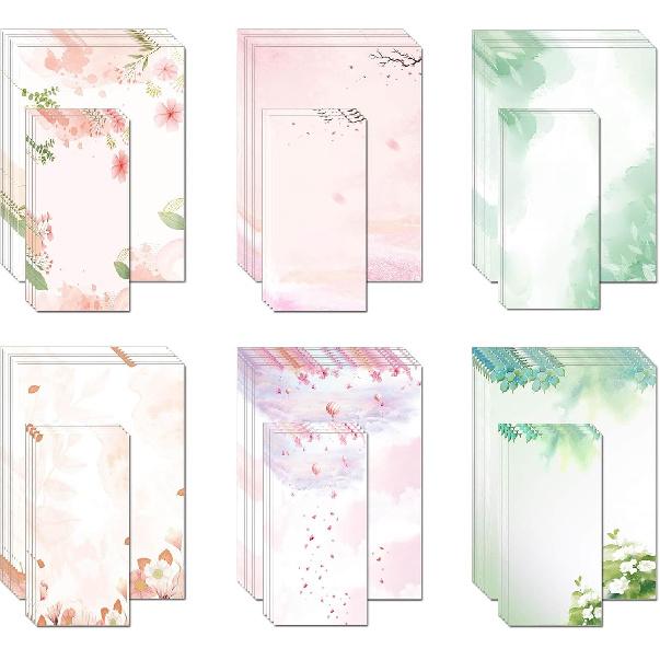 30 Stationery Writing Paper with 18 Self Adhesive Envelopes, Stationary Set for Writing Letters, Cute Stick Stationary Set, 6 Unique Designs, Double