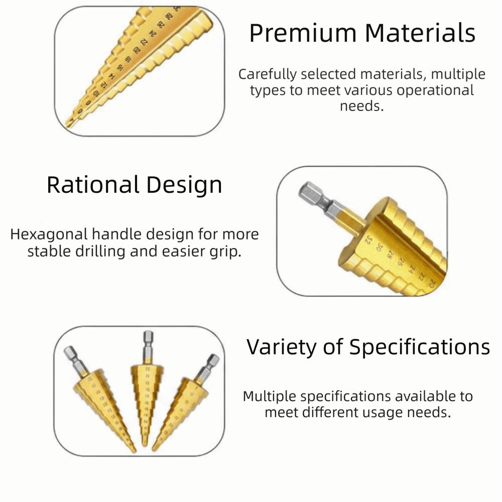 3Pcs Multiple Hole Sizes Step Drill Bit Set High Speed Hole Cutter Step Drill Bit  Woodworking