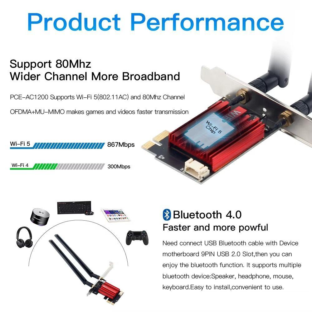 AC1200 PCIE WiFi Adapter WiFi 5 USB Wifi Adapter Wireless Network Card  for Computer/Phone/Tablet