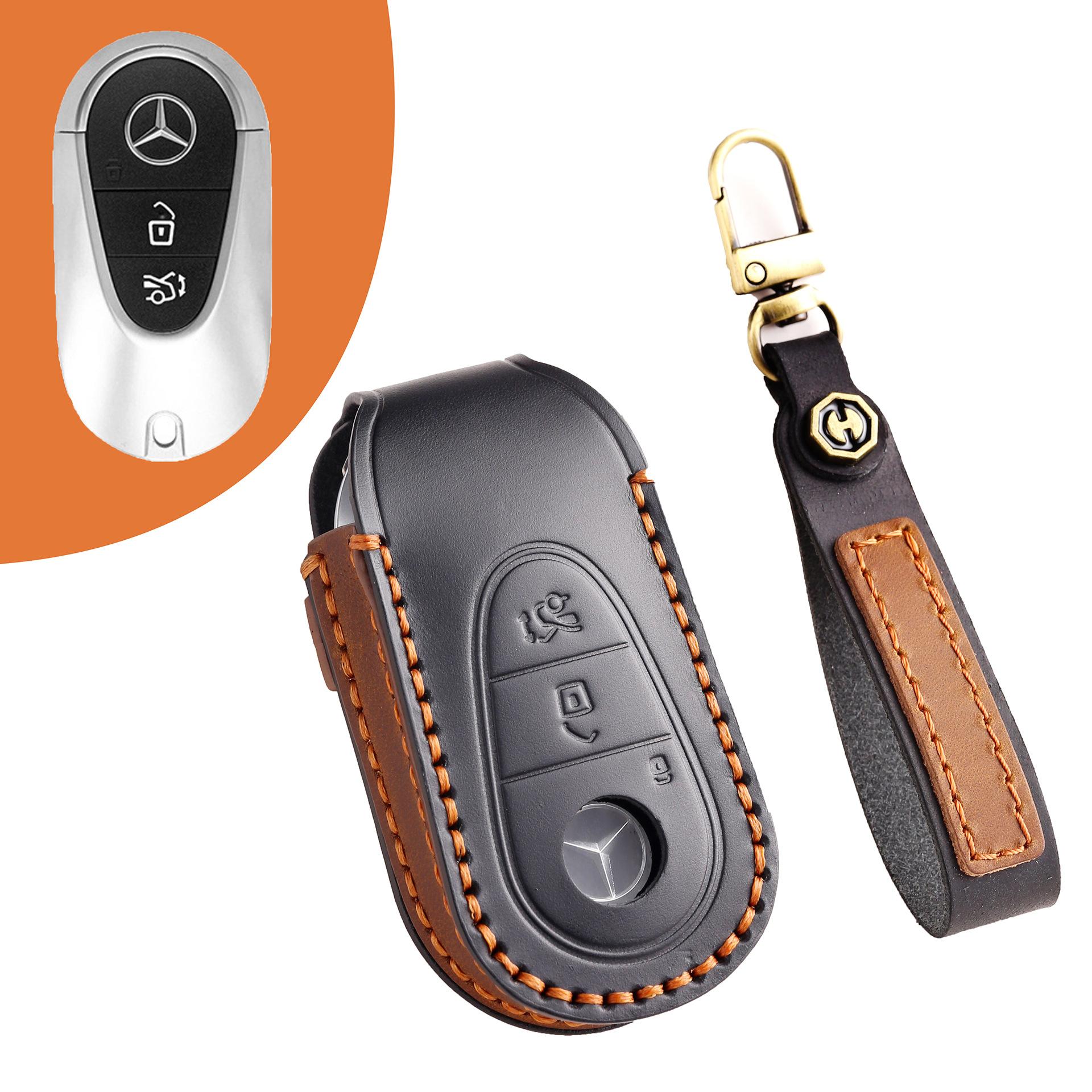 

Applicable to Mercedes-Benz cowhide key case, premium car key case 24 new Maybach leather чёрный