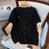 Plus Size Women's Summer Ice Silk Knit Top - Slimming Short Sleeve T-shirt