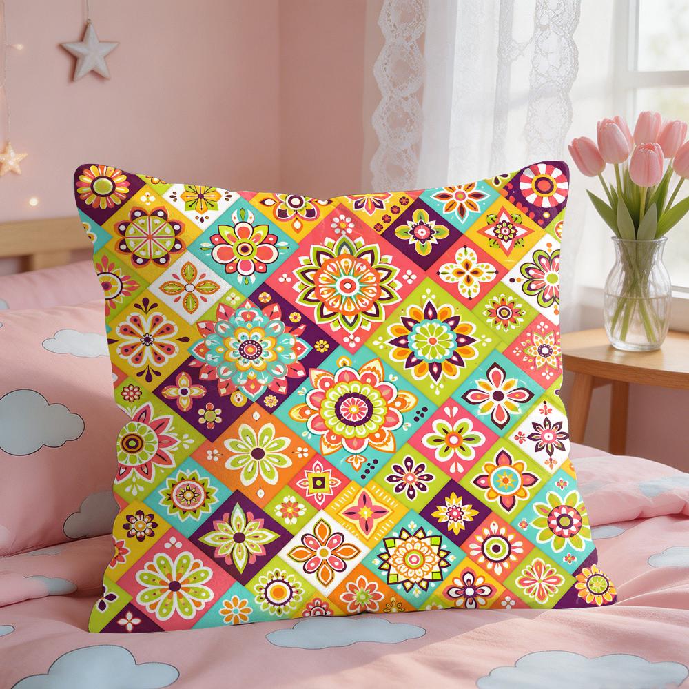 Bohemian Floral Rhombus Mosaic Cushion Cover Short Plush Pillow Case Room Sofa Cushion Covers Home Decor Funda