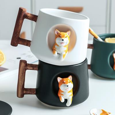 3D hrnček na kávu so soškou roztomilého psa s viečkom a lyžičkou, 14,2 oz keramické rúčky na čajové šálky, maľované vtipné poháre na figúrku šteniatka Darčeky k narodeninám, pohár na nápoje