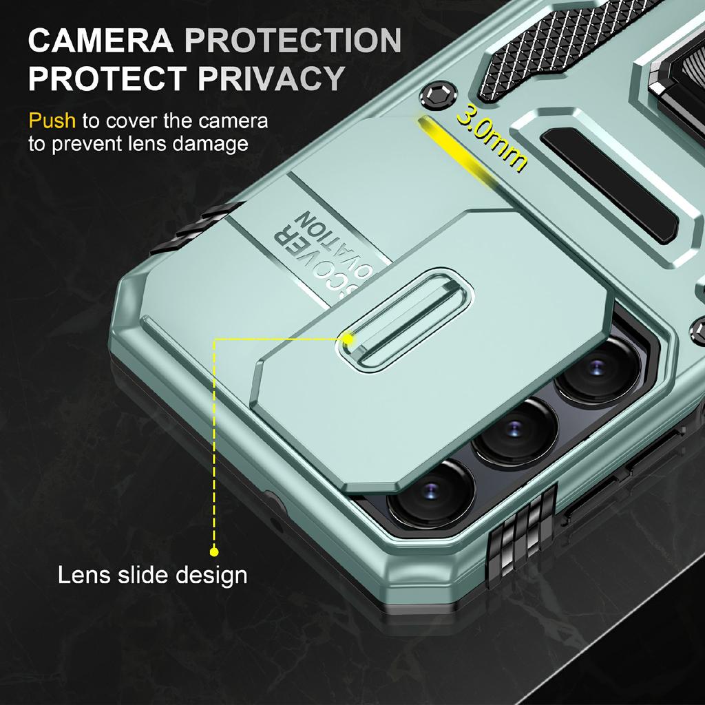 For Samsung Galaxy A16 4G/5G Case Kickstand Slide Lens Lid PC+TPU Drop-Proof Phone Cover