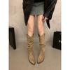 Thick Heel Pleated Pile Long Knight Boots Shoes New Season Western Skinny Skinny Long Boots