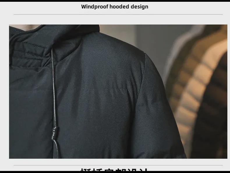 Mittellanger Herrenmantel aus Baumwolle mit Kapuze in Volltonfarbe – vielseitige Winterjacke