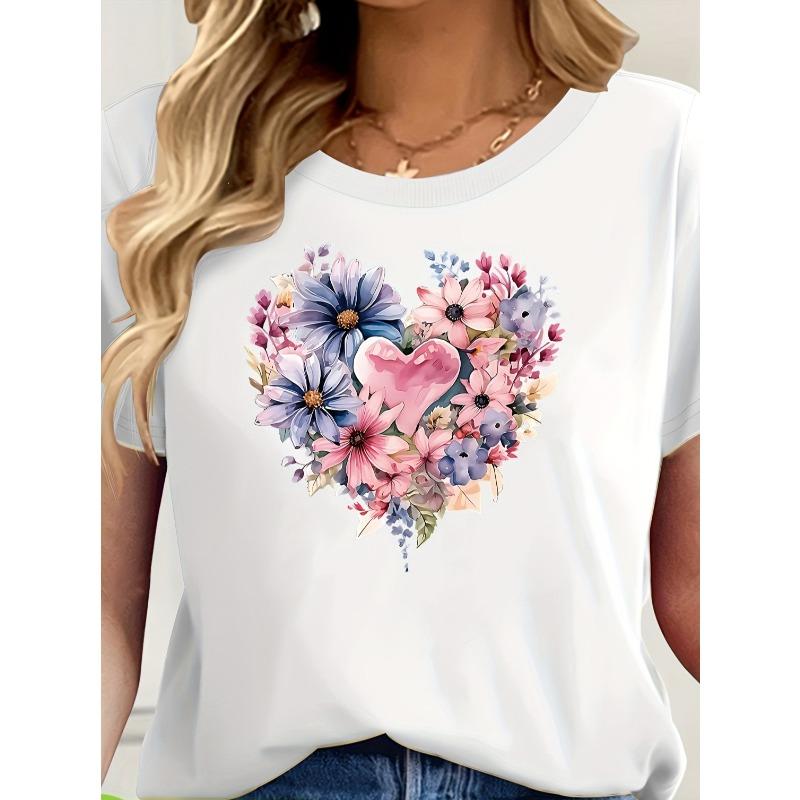 Женская футболка с коротким рукавом, цветочный принт, европейские размеры S белый