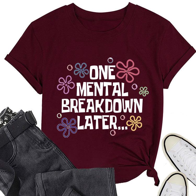 Stylish Loose Short Sleeve Tshirt One Unisextal Breakdown Later Printed Summer Crewneck Casual Top